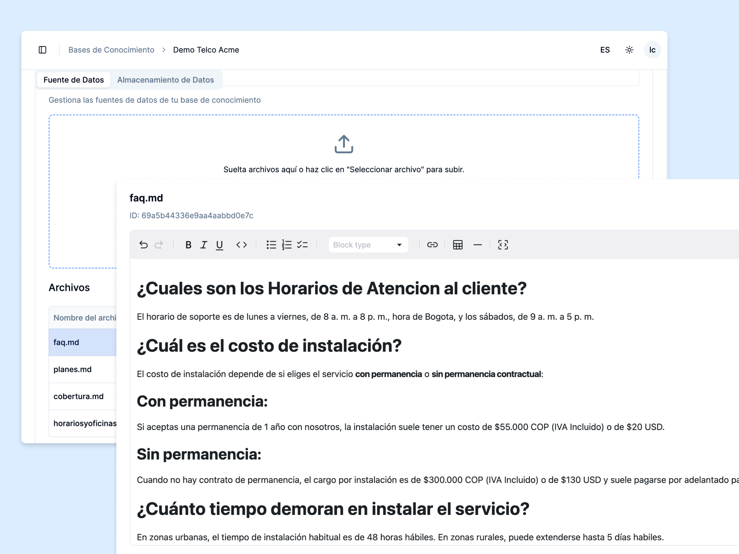 vista base de conocimiento